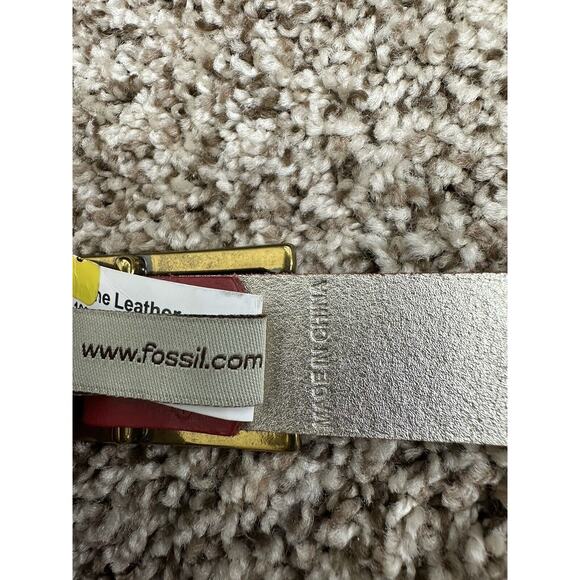 FOSSIL Women's Reversible Red Gold Leather Roller Buckle Belt Small - Picture 10 of 13